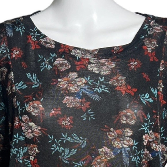 Free People Shirt Womens XS‎ Black Floral Dock Street Blouse Ruffle Boho Peasant - Picture 4 of 8